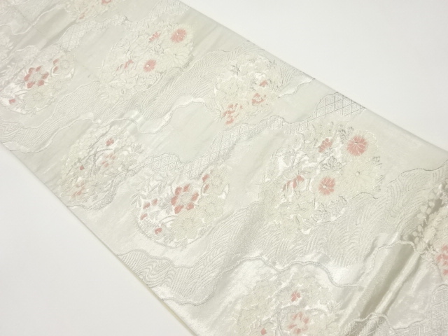 流水に花々模様織出し袋帯